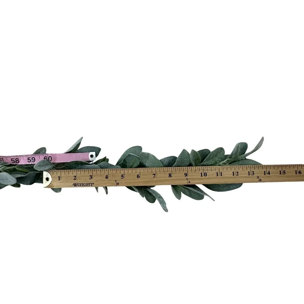 Artificial Lambs Ear Garland 60 Inch Flocked Sage Green Farmhouse Set‎ of 3